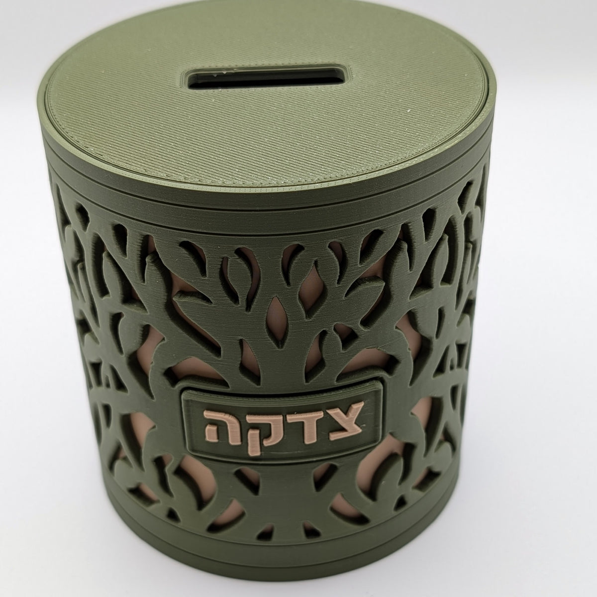 Tree of Life tzedakah box, front three-quarter view