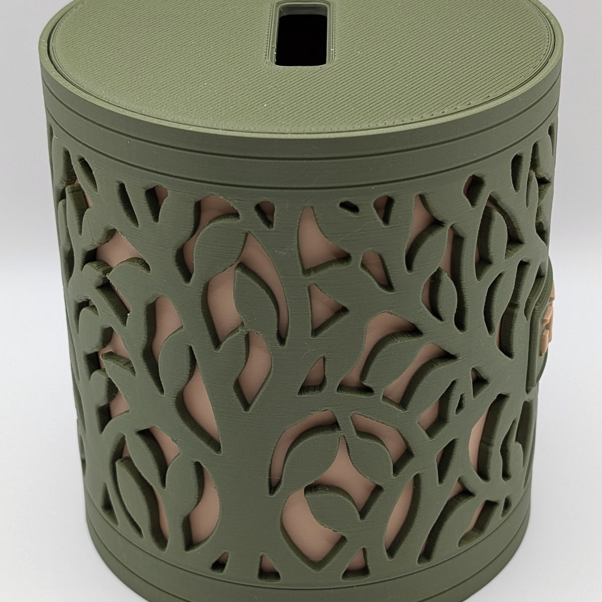 Back of the Tree of Life tzedakah box, the tree running round the sleeve