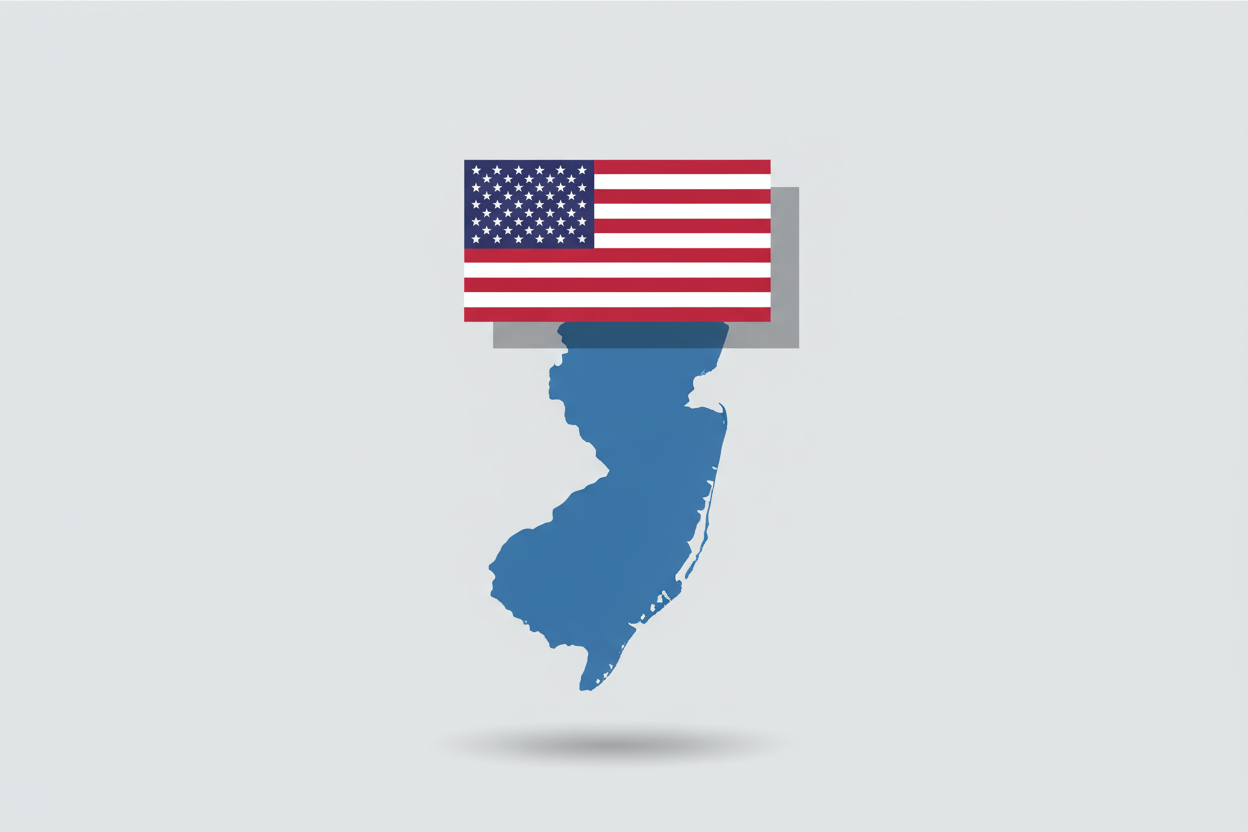 Make the american flag in a rectangle thats hovering on top of the map of NJ